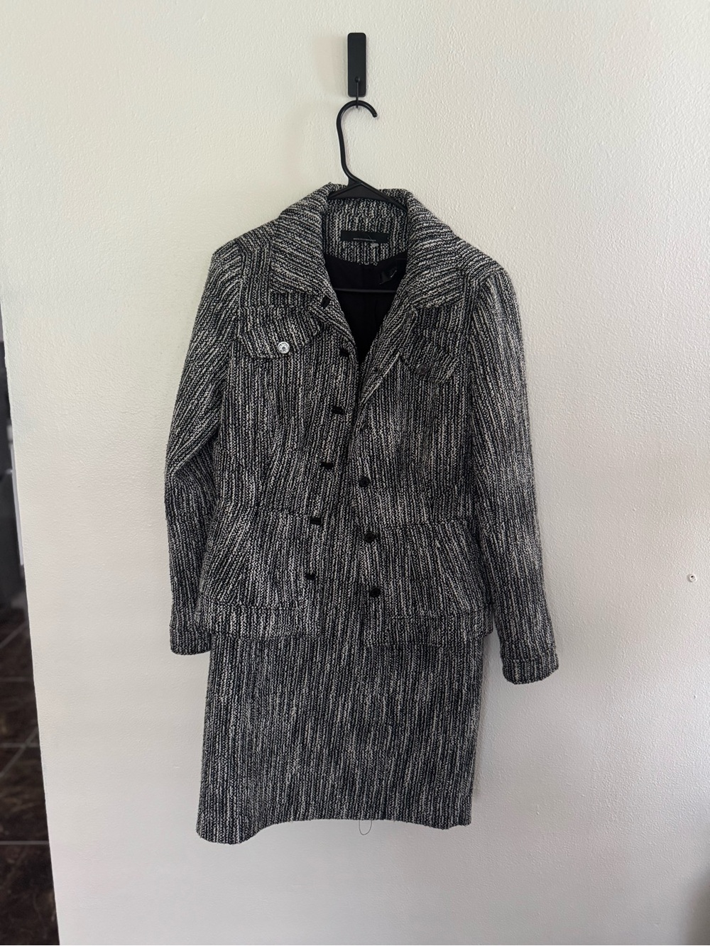 White House Black Market Black White Tweed Dress Jacket Set Size 4